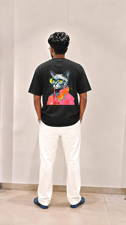 Men’s Oversized “I Can I Will” Cat Graphic Printed T-Shirt