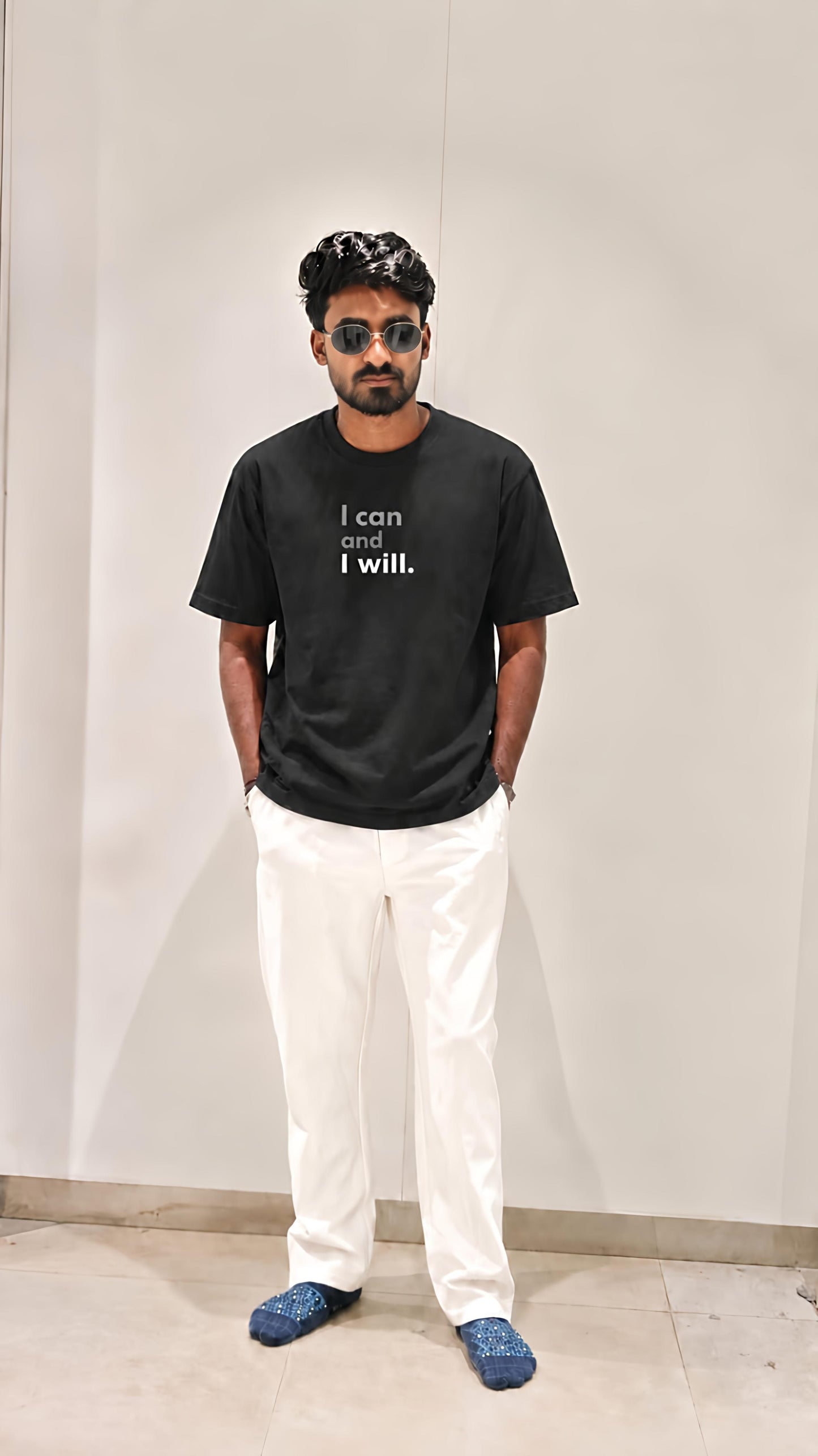 Men’s Oversized “I Can I Will” Cat Graphic Printed T-Shirt
